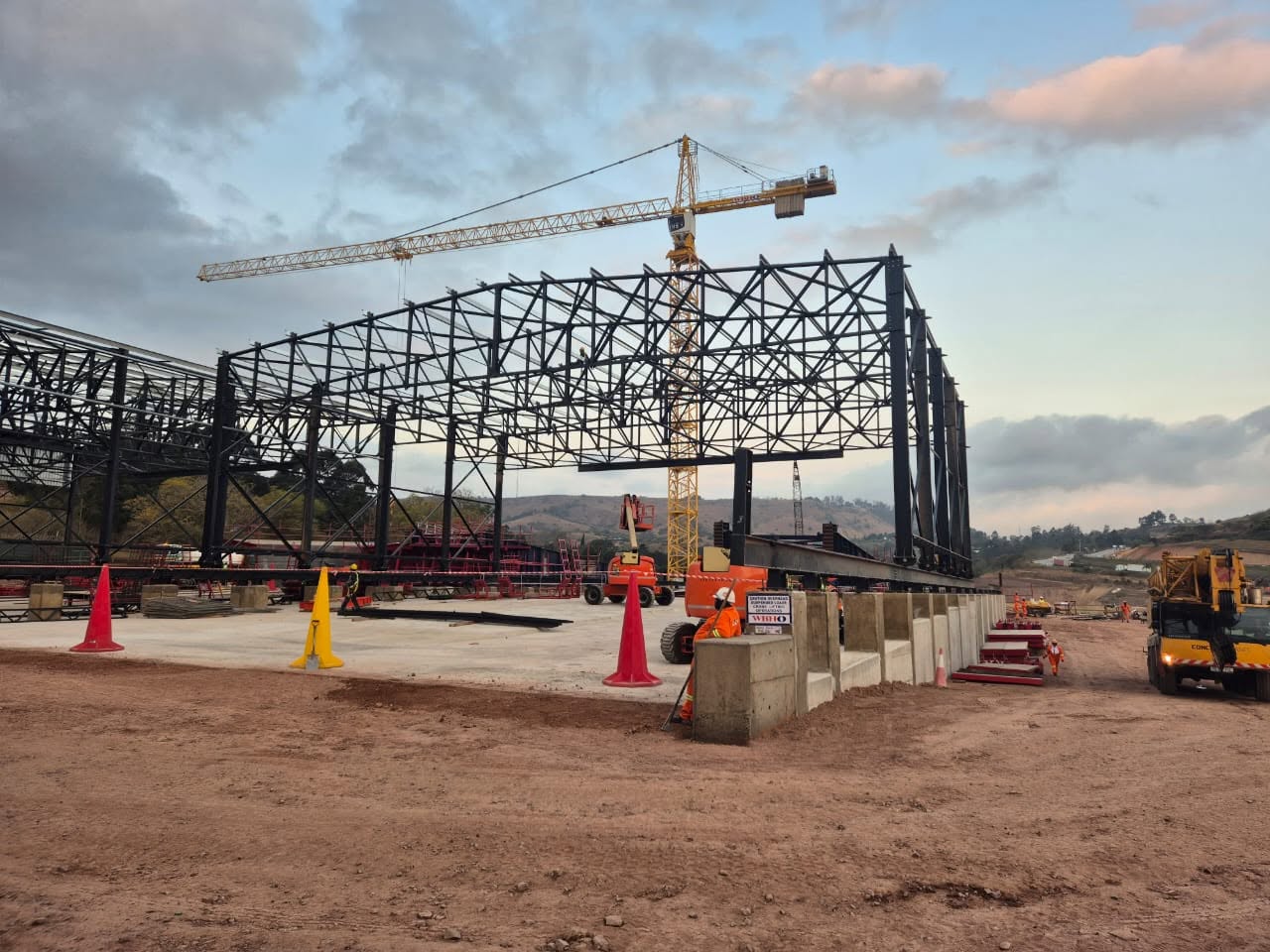 Erected structural steel frame at Key Ridge, Durban